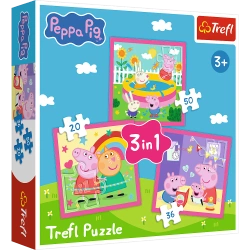 PUZZLE 3W1 ŚWINKA PEPPA - PEPPA I PRZYJACIELE UKŁADANKA 34873 TREFL