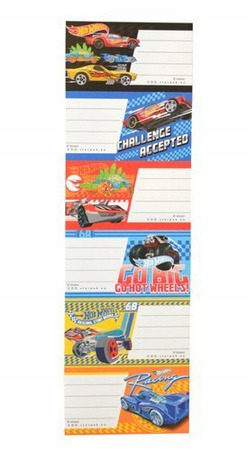 NAKLEJKI NALEPKI NA ZESZYT 6SZT HOT WHEELS STARPAK