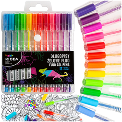 DŁUGOPISY ŻELOWE KOLOROWE FLUO NEONOWE JASKRAWE 12 kolorów KIDEA