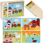 PUZZLE DREWNIANE UKŁADANKA FARMA WIEŚ ZWIERZĘTA 4 OBRAZKI SMILY PLAY