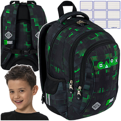 PLECAK SZKOLNY TRZYKOMOROWY LEKKI 20L ST.RIGHT BP-26 GREEN GAME + NAKLEJKI