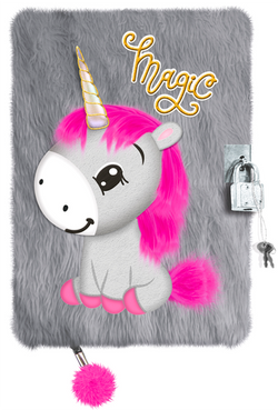 FUTRZANY PAMIĘTNIK Z KŁÓDKĄ A5 WŁOCHACZ JEDNOROŻEC