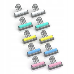 KLIPSY BIUROWE KLIPY BULDOG WIELOKOLOROWE 10 SZTUK 90 KARTEK 57 mm BERLINGO
