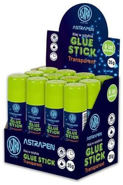 KLEJ W SZTYFCIE SZKOLNY BIUROWY TRANSPARENTNY ZMYWALNY 35g ASTRA - 12 sztuk