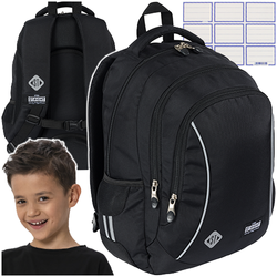 PLECAK SZKOLNY TRZYKOMOROWY LEKKI ST.RIGHT BP-77 CZARNY VINTAGE + NAKLEJKI