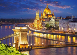 PUZZLE WIDOK BUDAPESZT O ZMIERZCHU WĘGRY DUNAJ MOST  2000 CASTORLAND