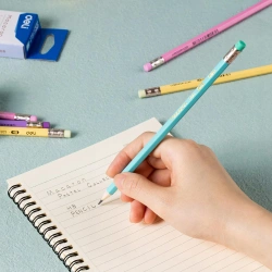 OŁÓWEK Z GUMKĄ HB DELI MACARON DREWNIANY SZKOLNY BIUROWY PASTELOWY 12 sztuk