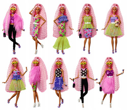 LALKA BARBIE EXTRA MODOWA UBRANKA PIESEK AKCESORIA DŁUGIE WŁOSY MATTEL