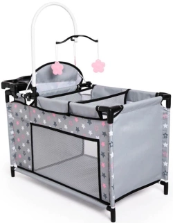 ŁÓŻECZKO DLA LALEK PRZEWIJAK SZAFA KRZESEŁKO KARUZELA MULTI BED BAYER SZARE