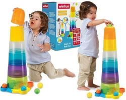 WIEŻA Z PIŁECZKAMI TĘCZOWA PIRAMIDKA DO UKŁADANIA SORTER 65 cm WINFUN