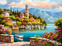 PUZZLE WIEŻA ZEGAROWA W WIOSCE GÓRY WYBRZEŻE ZATOKA 2000EL CASTORLAND
