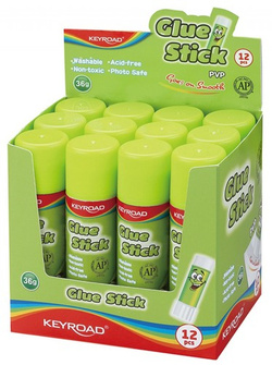 KLEJ W SZTYFCIE 36g KEYROAD PVP BIAŁY ZMYWALNY BIUROWY SZKOLNY - 3 szt.