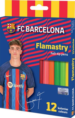 FLAMASTRY FC BARCELONA MAZAKI PISAKI OKRĄGŁE 12 KOLORÓW SZKOLNE ASTRA