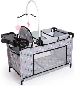 ŁÓŻECZKO DLA LALEK PRZEWIJAK SZAFA KRZESEŁKO KARUZELA MULTI BED BAYER SZARE