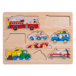 UKŁADANKA DREWNIANA POJAZDY MIEJSKIE AUTKA PUZZLE Z UCHWYTAMI SMILY PLAY