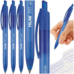 DŁUGOPIS ŻELOWY NIEBIESKI SZKOLNY BIUROWY MILAN P07 DRY GEL 0.7 mm - 3 szt.