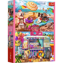 PUZZLE 2x500 ELEMENTÓW WAKACYJNY CZAS PLAŻA LODY PSY UKŁADANKA 37533 TREFL