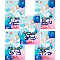 BLOK RYSUNKOWY PASTELOWY KOLOROWY ASTRA A4 10 KARTEK 80g SZKOLNY - 5 sztuk