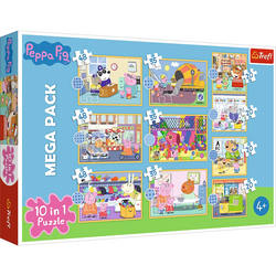 PUZZLE 10w1 ŚWINKA PEPPA POZNAJ ŚWINKĘ PEPPĘ 10 UKŁADANEK 329EL TREFL 90383