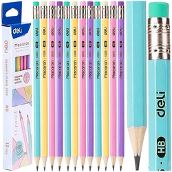 OŁÓWEK Z GUMKĄ HB DELI MACARON DREWNIANY SZKOLNY BIUROWY PASTELOWY 12 sztuk