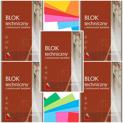 BLOK TECHNICZNY A4 KOLOROWY 10 KARTEK 160g SZKOLNY UNIPAP - 5 sztuk