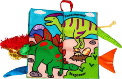 KSIĄŻECZKA SENSORYCZNA EDUKACYJNA MATERIAŁOWA DINOZAURY WYSTAJĄCE OGONKI