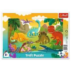 PUZZLE RAMKOWE 15 DINOZAURY PREHISTORYCZNY ŚWIAT UKŁADANKA 31359 TREFL