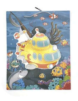 TORBA PREZENTOWA BROKATOWA TOREBKA MORSKA GŁĘBINA RYBY SYRENKA 26x32x10 CM