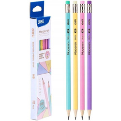 OŁÓWEK Z GUMKĄ HB DELI MACARON DREWNIANY SZKOLNY BIUROWY PASTELOWY 12 sztuk