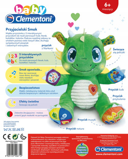 PLUSZAK MASKOTKA INTERAKTYWNA PRZYJACIELSKI SMOK DŹWIĘK ŚWIATŁO CLEMENTONI