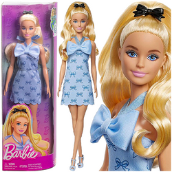 LALKA BARBIE FASHIONISTAS W NIEBIESKIEJ SUKIENCE Z KOKARDKAMI MATTEL