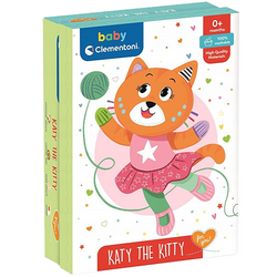 PLUSZAK MASKOTKA KOTEK MIĘKKA ZABAWKA SENSORYCZNA Z GRZECHOTKĄ CLEMENTONI