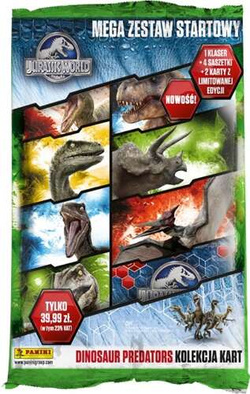 JURASSIC WORLD ZESTAW STARTOWY KLASER 4 SASZETKI KARTY LIMITOWANE PANINI