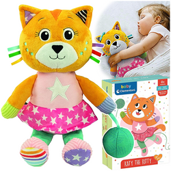 PLUSZAK MASKOTKA KOTEK MIĘKKA ZABAWKA SENSORYCZNA Z GRZECHOTKĄ CLEMENTONI