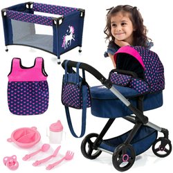 WÓZEK DLA LALEK XEO ŁÓŻECZKO TORBA AKCESORIA ŚPIWÓR SERDUSZKA BAYER