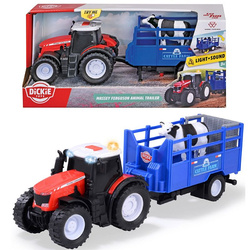 TRAKTOR Z PRZYCZEPĄ DLA ZWIERZĄT KROWA MASSEY FERGUSON CIĄGNIK DICKIE TOYS