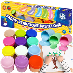 FARBY PLAKATOWE PASTELOWE ASTRA 12 INTENSYWNYCH KOLORÓW x 20ml SZKOLNE