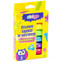 KREDKI ŻELOWE W SZTYFCIE WYKRĘCANE STRIGO 6 NEONOWYCH KOLORÓW MIĘKKIE
