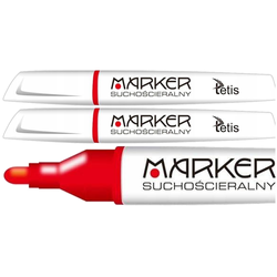 MARKER SUCHOŚCIERALNY DO BIAŁYCH TABLIC 3mm CZERWONY STOŻKOWY TETIS - 2 szt