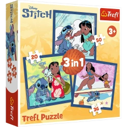 PUZZLE 3W1 CZAS ZE STITCHEM UKŁADANKA DLA DZIECI 106 ELEMENTÓW 34896 TREFL