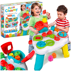 STOLIK EDUKACYJNY TABLICA SENSORYCZNA MIĘKKIE KLOCKI CLEMMY CLEMENTONI