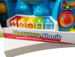 ZABAWKA INTERAKTYWNA SŁONIK MUZYCZNY UCZY LITER LICZB KOLORÓW CLEMENTONI