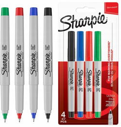 CIENKOPISY MARKERY SHARPIE PERMAMENTNE ULTRA CIENKA KOŃCÓWKA 4 KOLORY