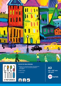 BLOK DO MALOWANIA CREATINIO A3 BIAŁY 20 KARTEK 120g DO SZKICOWANIA TOP 2000