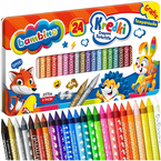 KREDKI BAMBINO ŚWIECOWE SZKOLNE MAJEWSKI 24 KOLORY W OWIJCE METALOWE ETUI