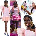 LALKA BARBIE FASHION BRZOSKWINIOWA SUKIENKA DŁUGIE CZARNE WŁOSY 30 cm