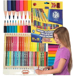 KREDKI OŁÓWKOWE ASTRA TRÓJKĄTNE DWUSTRONNE Z TEMPERÓWKĄ 24/48 ŻYWYCH KOL.