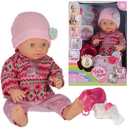 LALKA BOBAS NIEMOWLAK W UBRANKU SWETEREK NOCNICZEK BUTELKA PIELUCHA