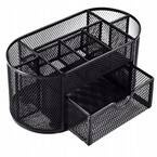 PRZYBORNIK NA BIURKO Q-CONNECT ORGANIZER METALOWY Z SZUFLADKĄ CZARNY SIATKA