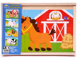 UKŁADANKA DREWNIANA PUZZLE 4W1 FARMA ZWIERZĘTA